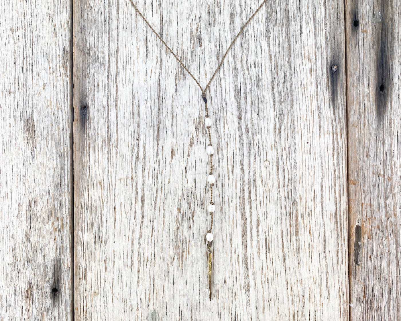 Y Necklace Petite-0040-White Pearl Rice Petite