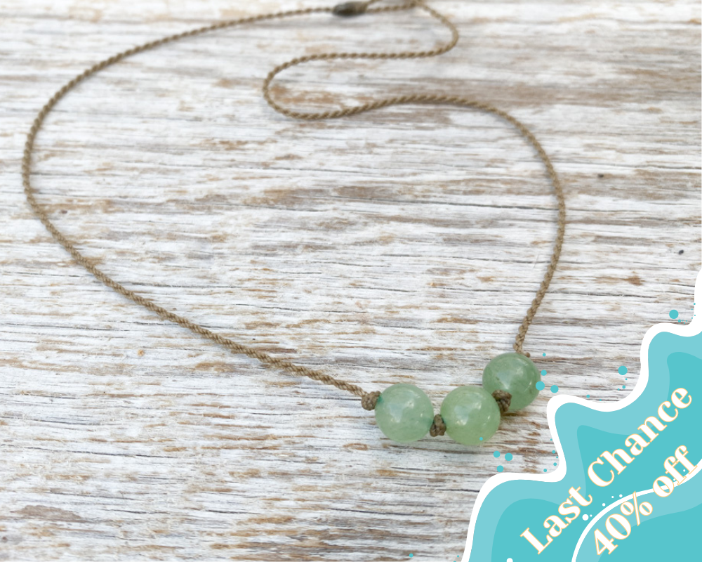 Triple Knotted Necklace-0952-Aventurine Round Medium