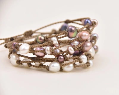 Tula Blue's Journey Bracelet in white blush peacock and mixed pearl stacked