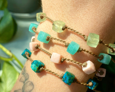 Amazonite, Prehnite, Chyrsocolla & Pink Opal Cube Bracelets