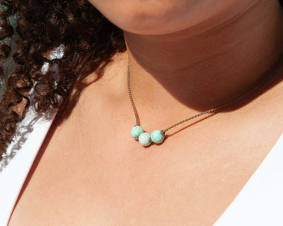 Triple Knotted Necklace-1039-Peruvian Turquoise