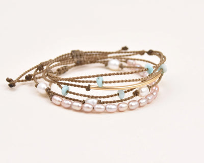 sunlit lagoon bracelet stack with white background