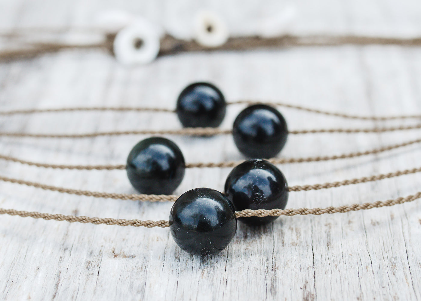 Classic Single Necklace-1764-Obsidian Round