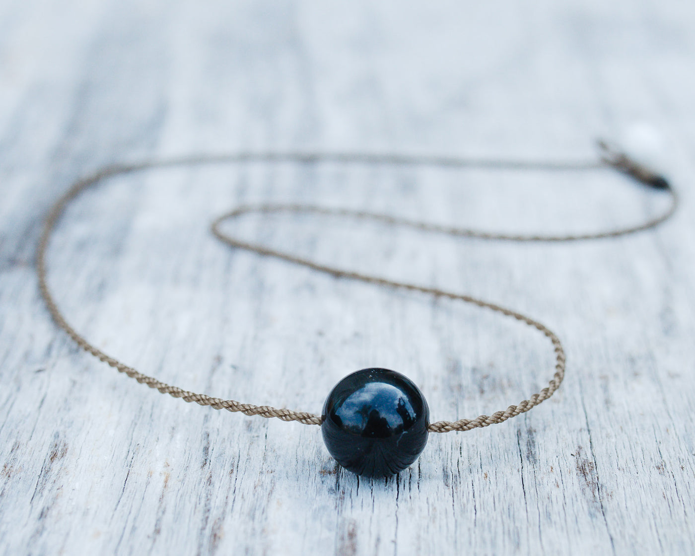 Classic Single Necklace-1764-Obsidian Round