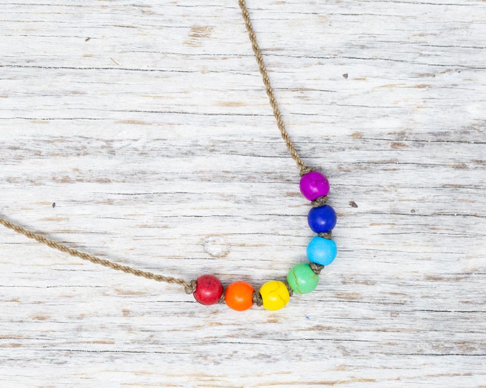 Triple Knotted Necklace-1948-Rainbow Howlite
