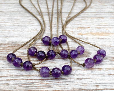 Triple Knotted Necklace-1636-Amethyst Round Medium