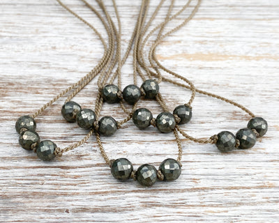 Triple Knotted Necklace-1904-Pyrite Faceted Medium