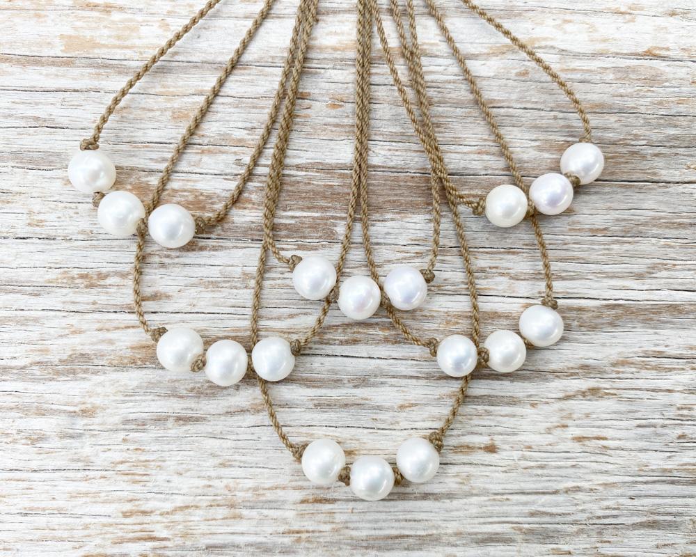 Triple Knotted Necklace-0027-White Pearl Medium