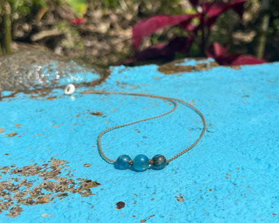 Triple Knotted Necklace-1146-Apatite Round Medium