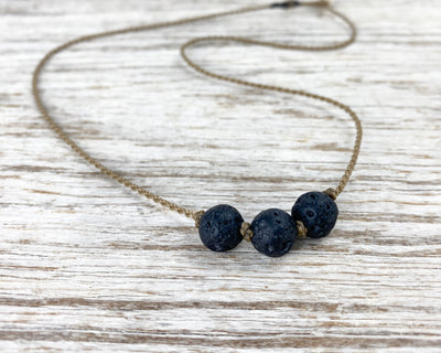 Triple Knotted Necklace-1766-Lava Rock Round Medium