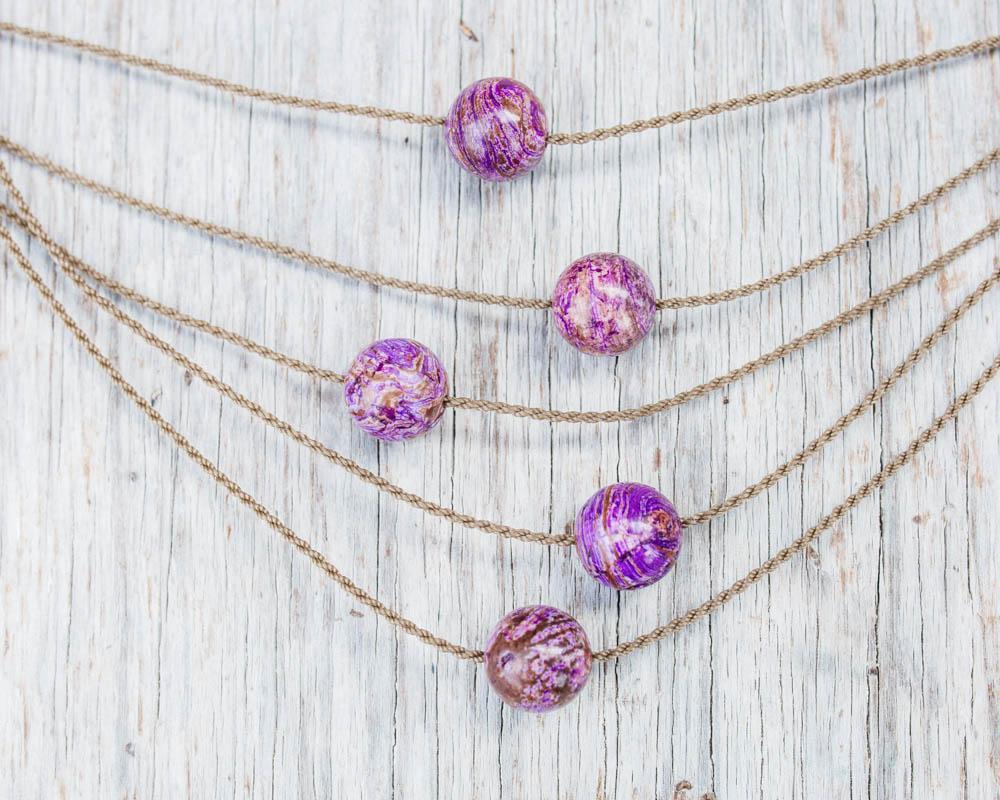 Classic Single Necklace-1694-Purple Calsilica Jasper