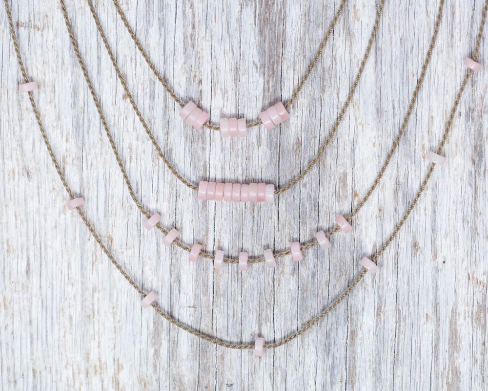 Heishi Bohemian Necklace-0418-Peruvian Pink Opal
