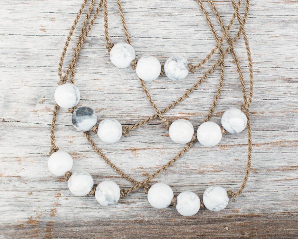 Triple Knotted Necklace-0102-White Howlite Round Medium