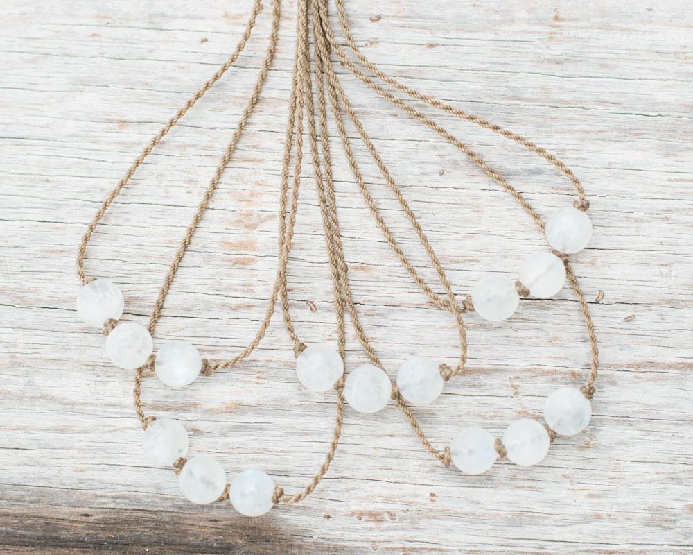 Triple Knotted Necklace-0122-Moonstone Round Medium