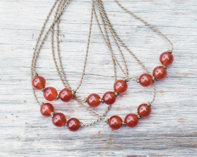Triple Knotted Necklace-0590-Carnelian Round Medium