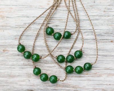 Triple Knotted Necklace-1013-Forest Green Jade