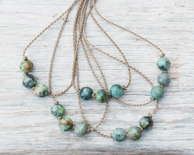 Triple Knotted Necklace-1031-African Turquoise Round Medium
