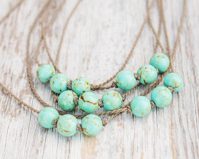 Triple Knotted Necklace-1058-Turquoise Jasper Round Medium