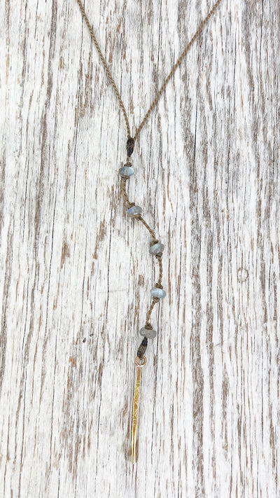 Y Necklace Petite-1786-Labradorite Faceted Rondelle