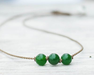 Triple Knotted Necklace-1013-Forest Green Jade