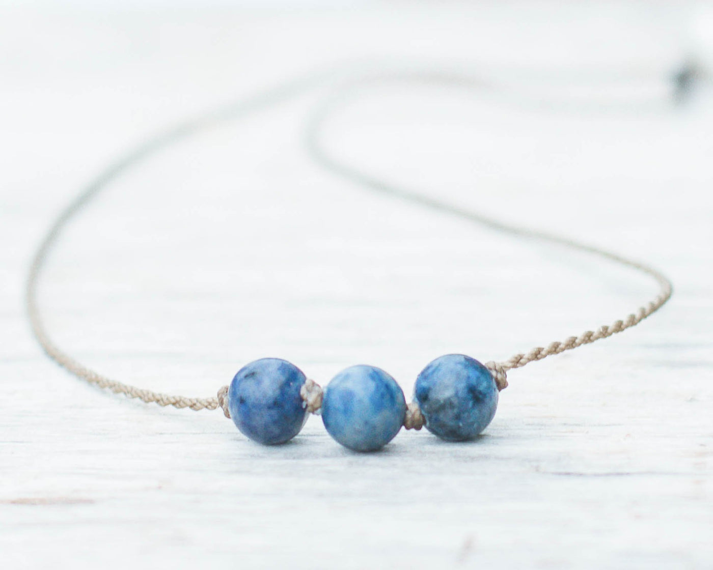 Triple Knotted Necklace-1299- Blue Dumortierite Round Medium