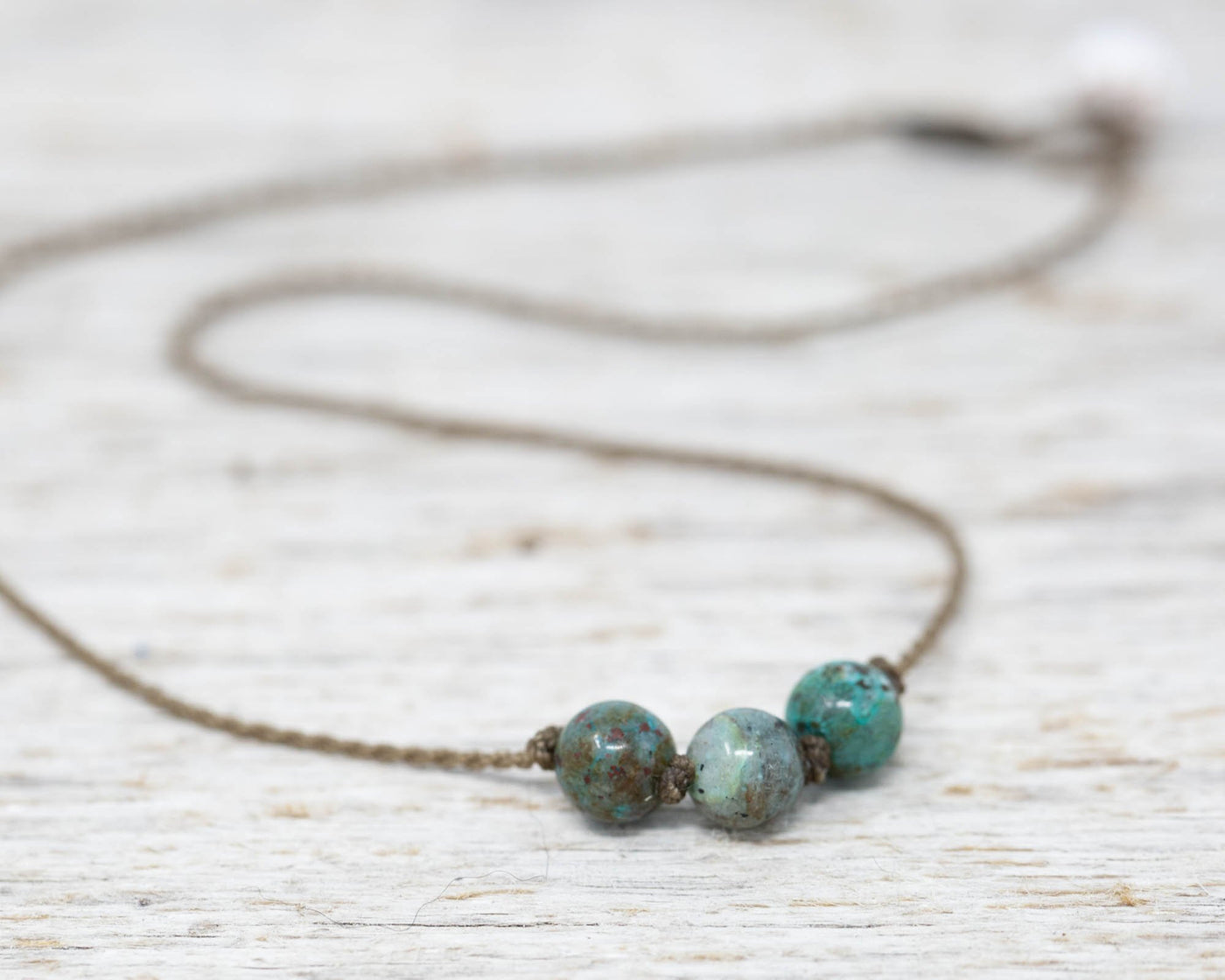 Triple Knotted Necklace-1179-Chrysocolla Round Medium