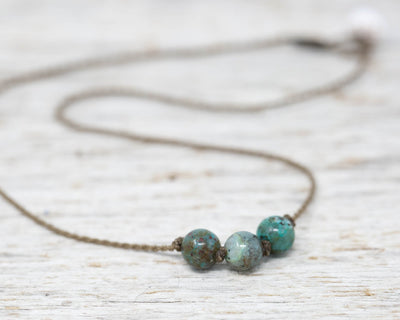 Triple Knotted Necklace-1179-Chrysocolla Round Medium
