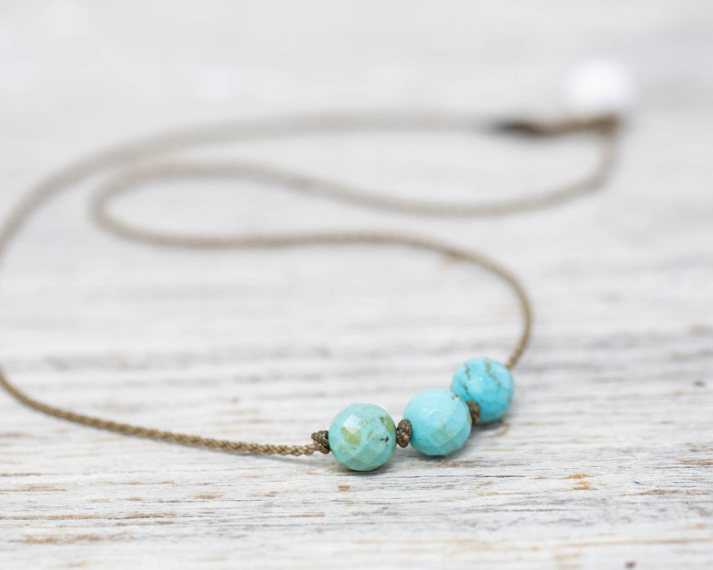 Triple Knotted Necklace-1116-Turquoise Howlite Faceted Round Medium