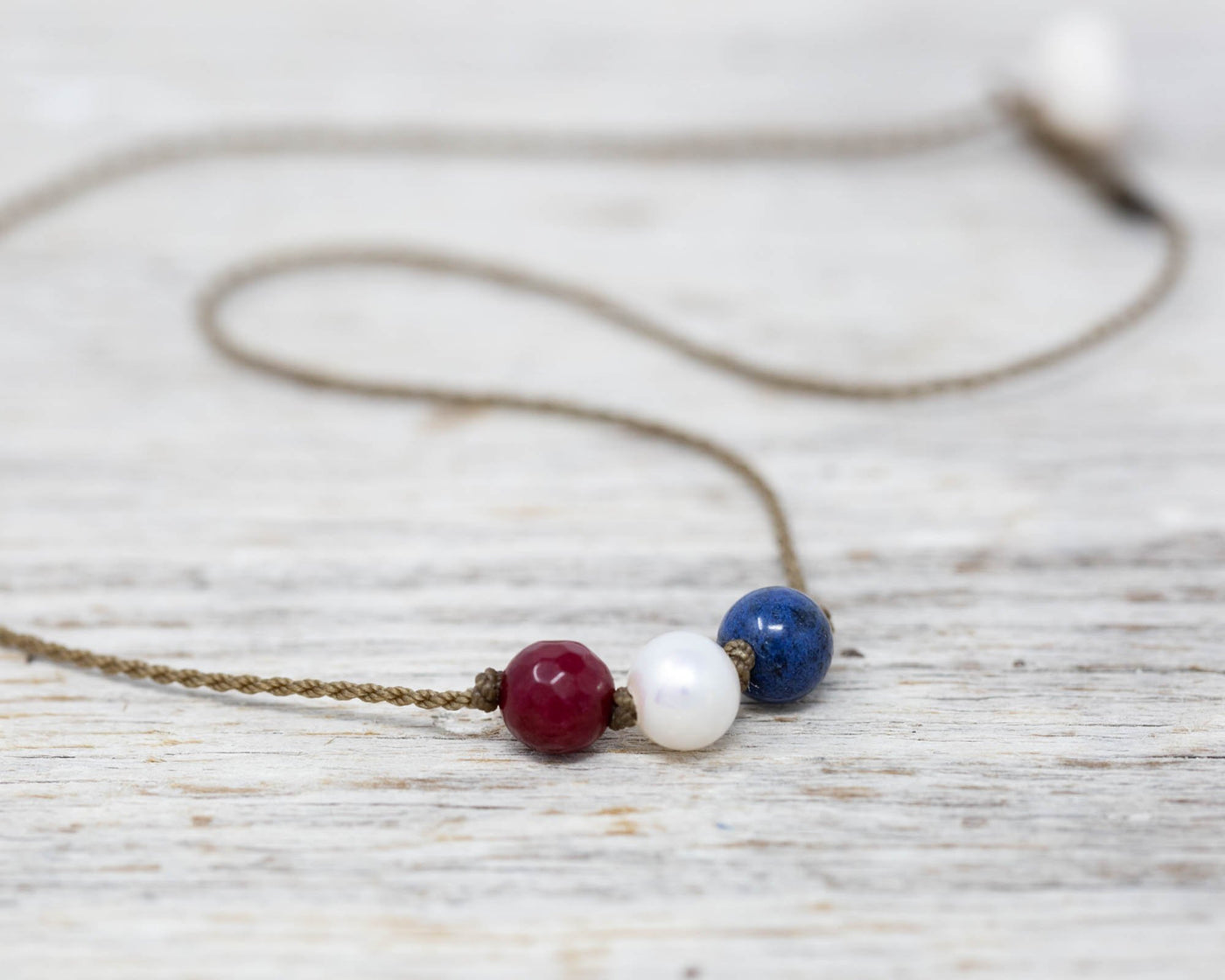 Triple Knotted Necklace-1944-Red White & Blue
