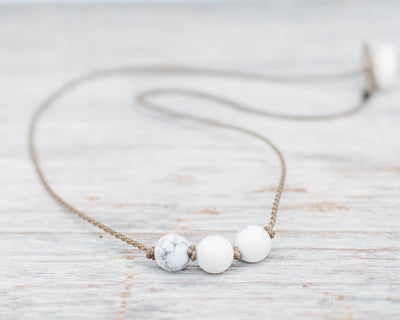 Triple Knotted Necklace-0102-White Howlite Round Medium