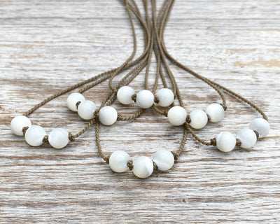 Triple Knotted Necklace-0077-White Mother of Pearl Round Medium